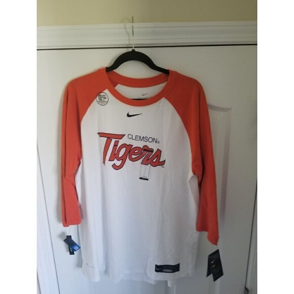 NIKE Men's Clemson Tigers White Dri-Fit ¾ Sleeve Baseball T-Shirt - Picture 11 of 12